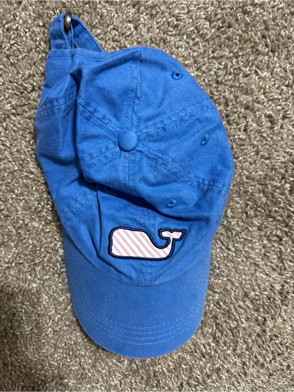 Vineyard Vines Blue Hat with Pink Striped Whale Logo